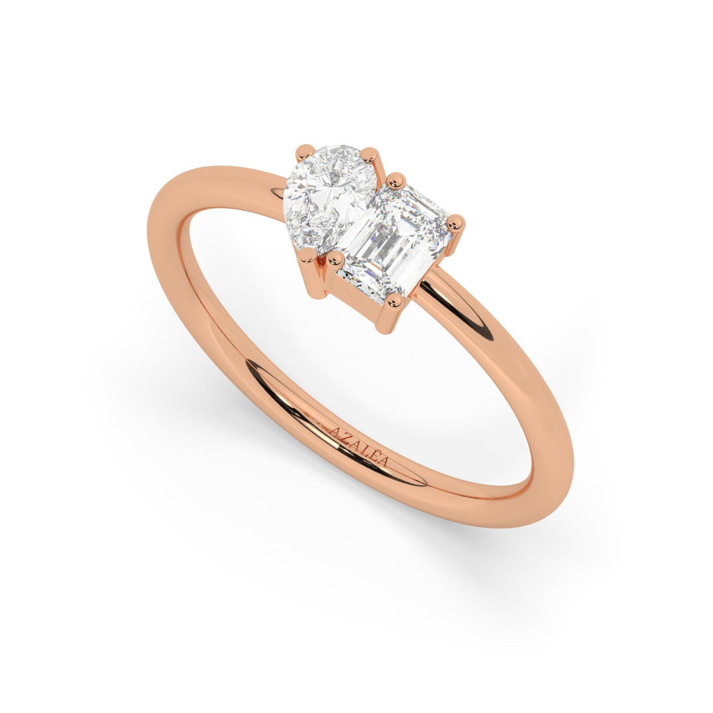 Pear and Emerald Cut Toi Et Moi Diamond Ring / 0.50 or 1 Ct Double You and I Ring / Diamond Wedding Ring/ Diamond Engagement Ring