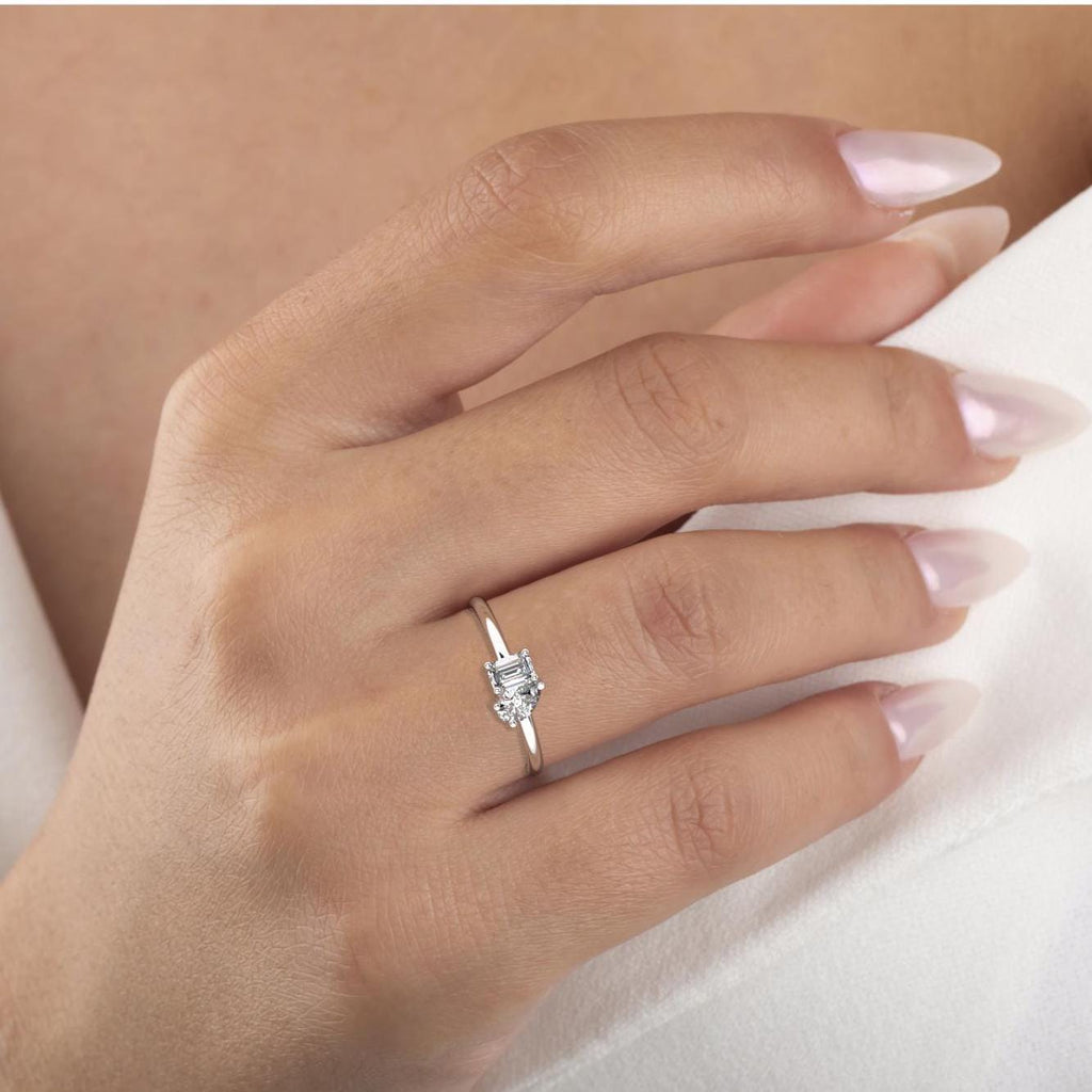 Pear and Emerald Cut Toi Et Moi Diamond Ring / 0.50 or 1 Ct Double You and I Ring / Diamond Wedding Ring/ Diamond Engagement Ring