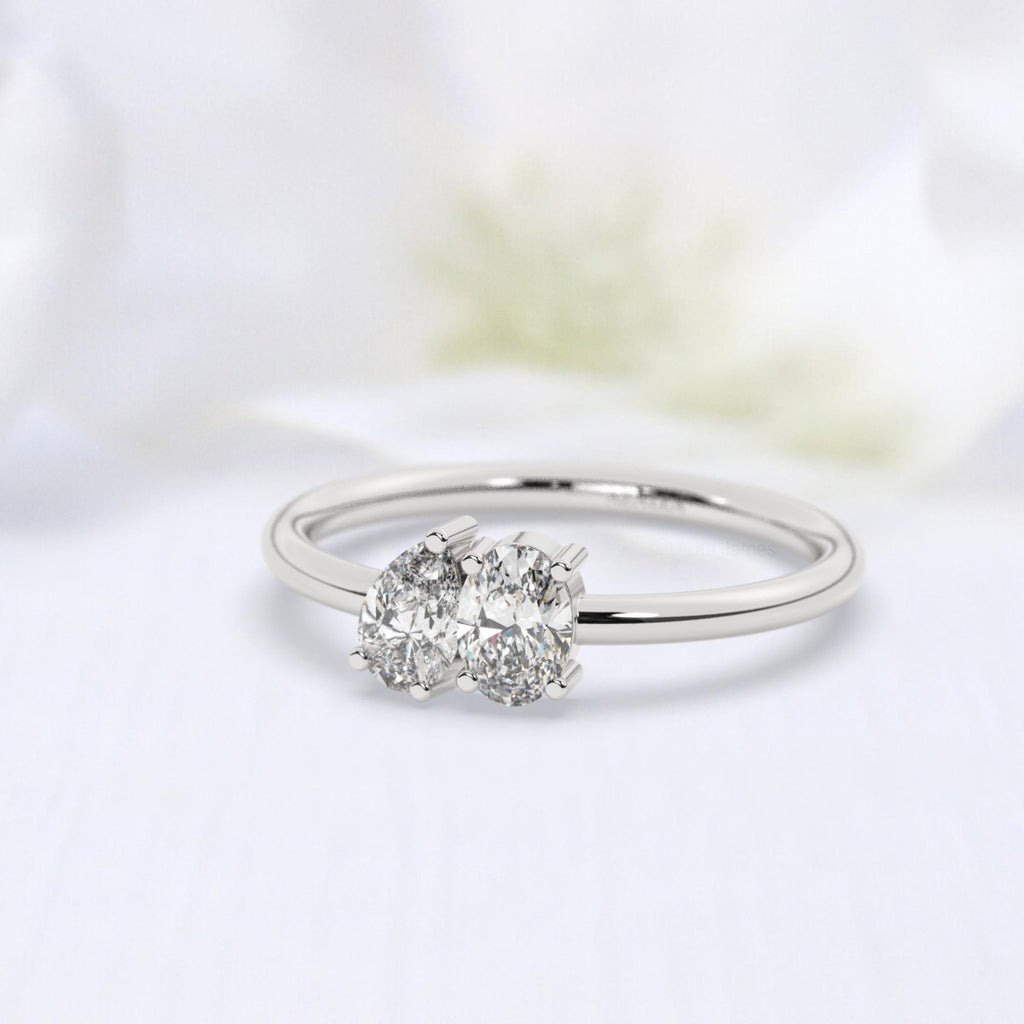 Oval and Pear Cut Toi Et Moi Diamond Ring / 0.50 or 1 Ct Double You and I Ring / Diamond Wedding Band / Diamond Engagement Ring
