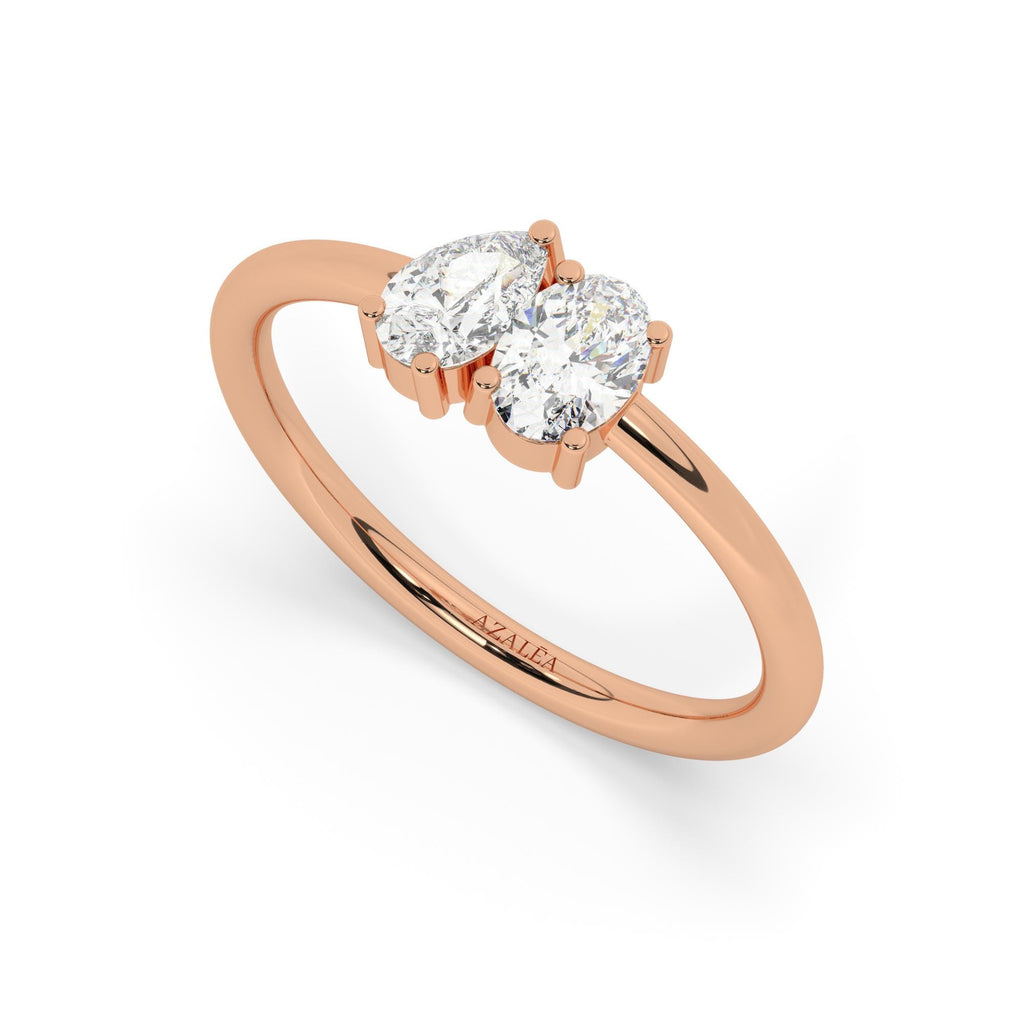 Oval and Pear Cut Toi Et Moi Diamond Ring / 0.50 or 1 Ct Double You and I Ring / Diamond Wedding Band / Diamond Engagement Ring
