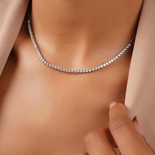 4 Prong Classic Halfway Tennis Necklace / 14k Gold Diamond Tennis Necklace / Diamond Segment Necklace / Anniversary Gift