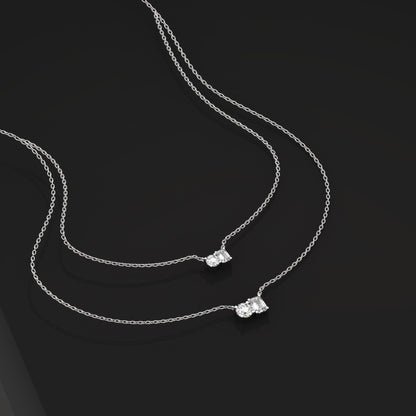 Round and Emerald Cut Double Diamond Necklace / 0.50 or 1 Ct Double Diamond Solitaire Necklace / Anniversary Birthday Engagement Gift