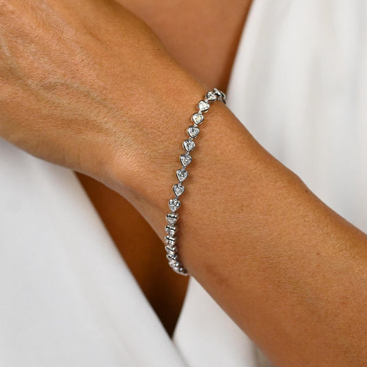 5 CT Bezel Set Heart Shaped Tennis Bracelet / 14k Gold and Diamond Elegant Bracelet / Anniversary Birthday Graduation Gift for her