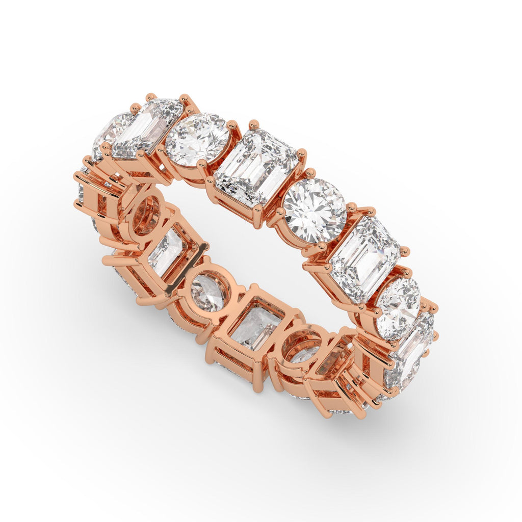 Emerald and Round Cut Diamond Full Eternity Wedding Band / 2.8 CTS Ct Prong Set Emerald Cut Eternity Ring / Diamond Wedding Ring