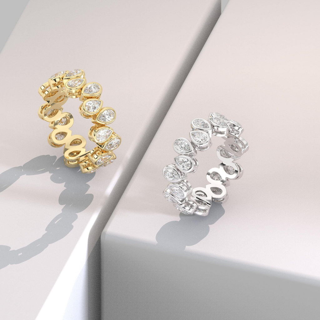 Pear Shape Diamond Full Eternity Wedding Band / 2 Ct Bezel Set Eternity Ring / 14K Gold Diamond Wedding Ring / Lab and Natural Diamond