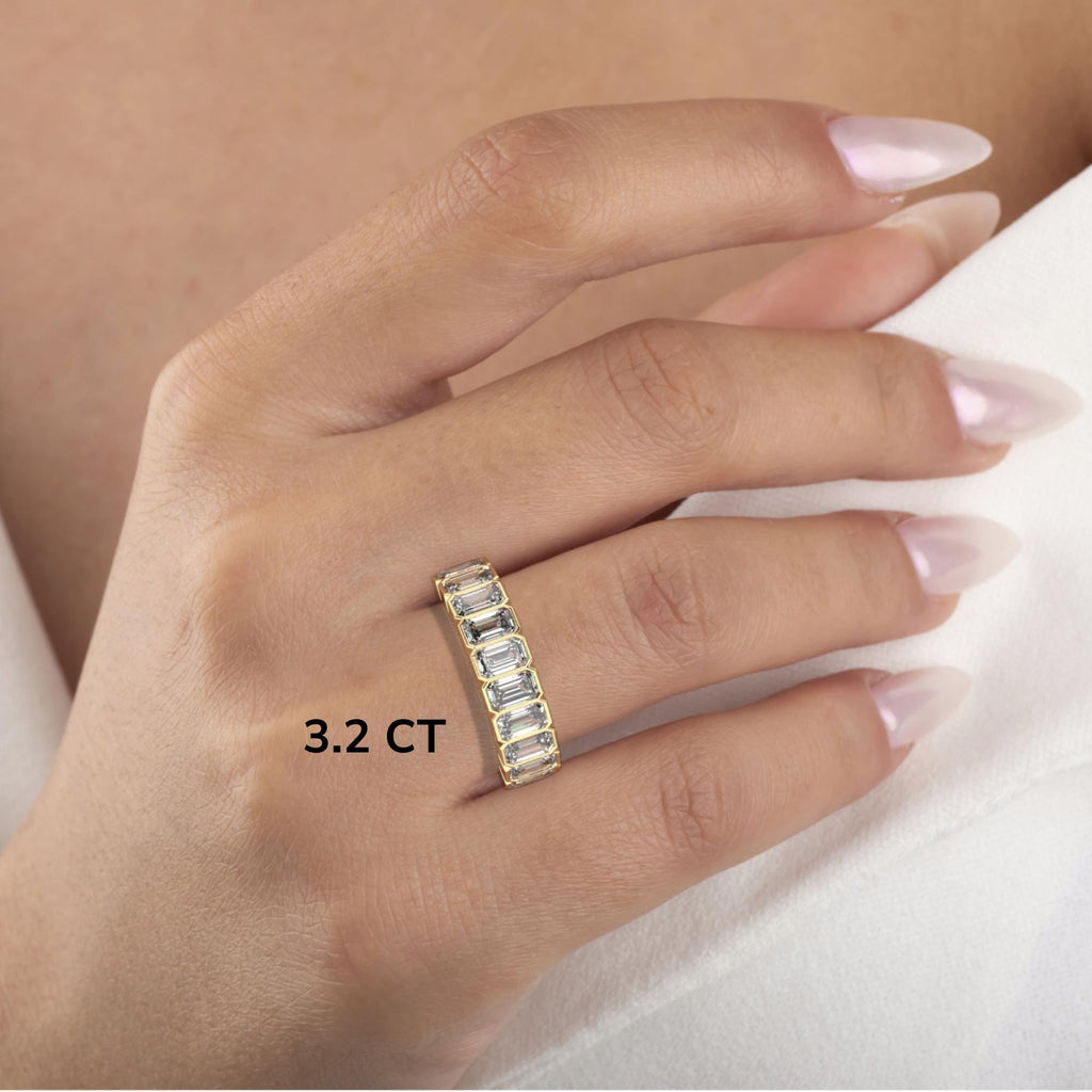 Emerald Cut Diamond Wedding Band / 1.8- 3.2 Ct Bezel Halfway Eternity Wedding Ring / Diamond Anniversary Ring / Wedding Gift