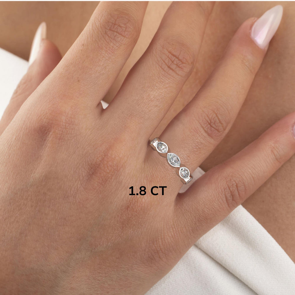 Marquise Cut Bezel Diamond Wedding Band / 0.8-1.8 Ct Bezel Full Eternity Wedding /Diamond Anniversary Ring / Wedding Gift