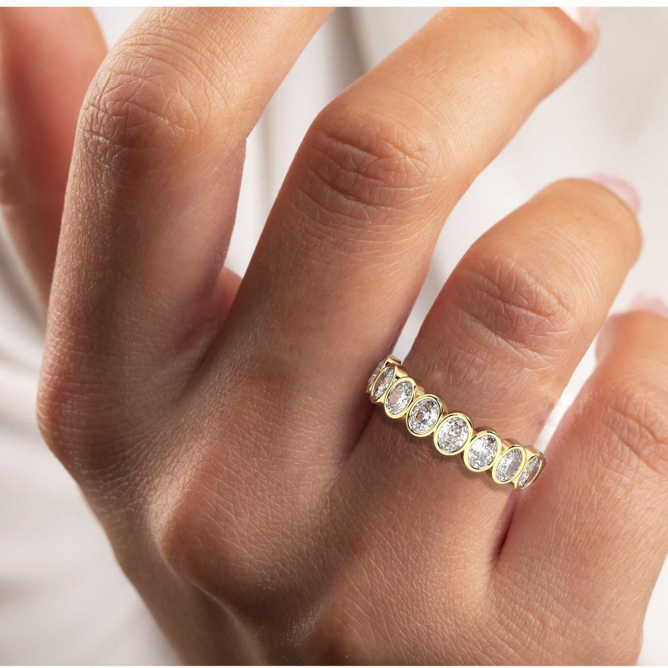 Oval Cut Bezel Diamond Wedding Band / 1.2 Ct Bezel Set Halfway Eternity Wedding Ring / Diamond Anniversary Ring / Wedding Gift