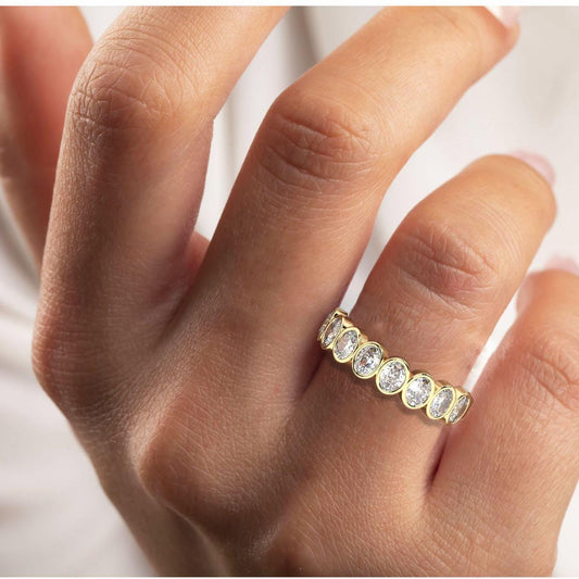 Oval Cut Bezel Diamond Wedding Band / 1.2 Ct Bezel Set Halfway Eternity Wedding Ring / Diamond Anniversary Ring / Wedding Gift