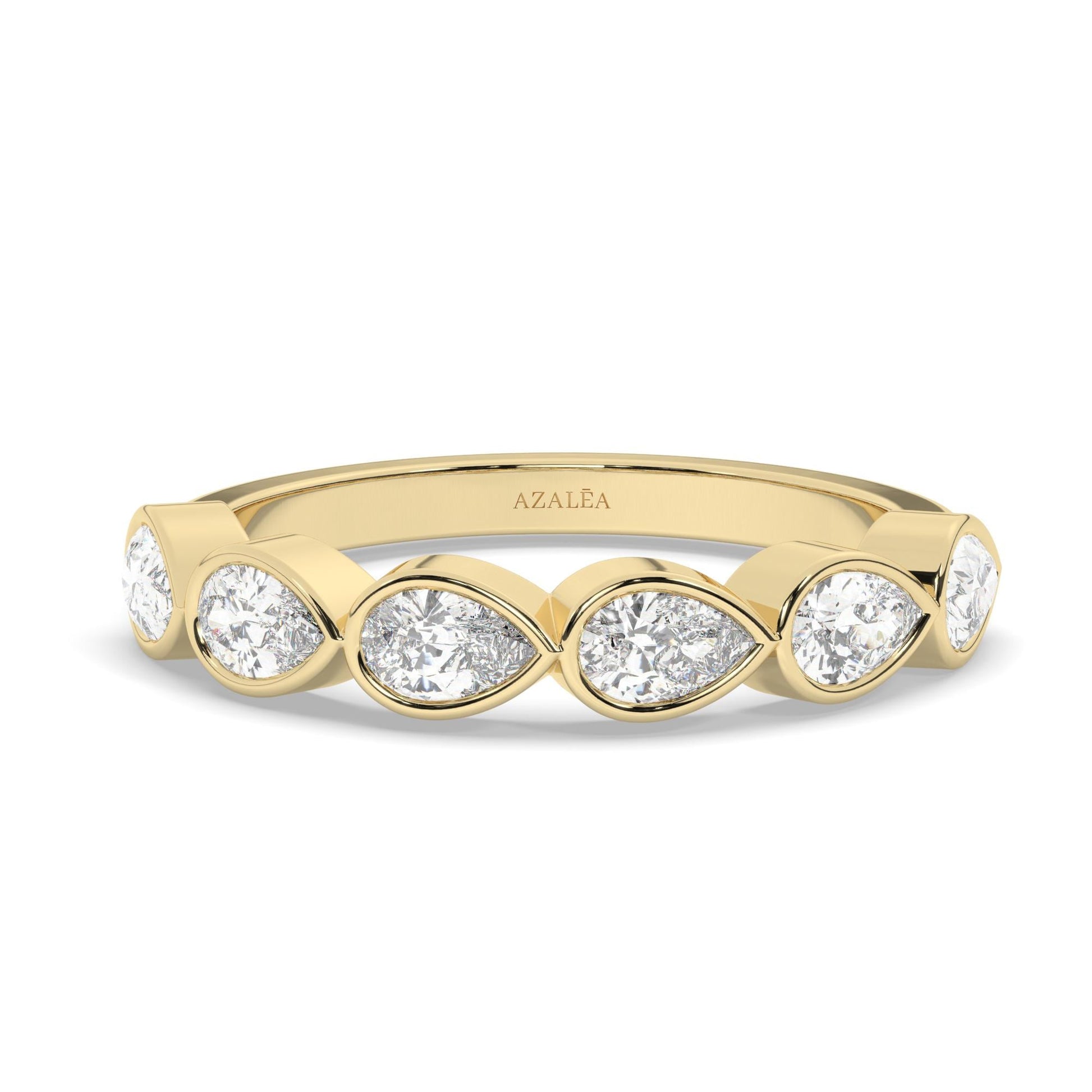 Pear Shape Diamond Bezel Diamond Wedding Band / 0.7-1.2 Ct Bezel Set Half Eternity Wedding Ring / Diamond Anniversary Ring / Wedding Gift