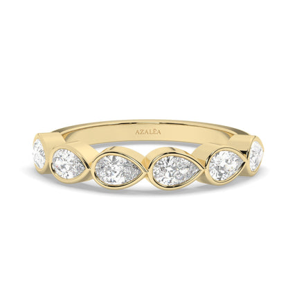 Pear Shape Diamond Bezel Diamond Wedding Band / 0.7-1.2 Ct Bezel Set Half Eternity Wedding Ring / Diamond Anniversary Ring / Wedding Gift