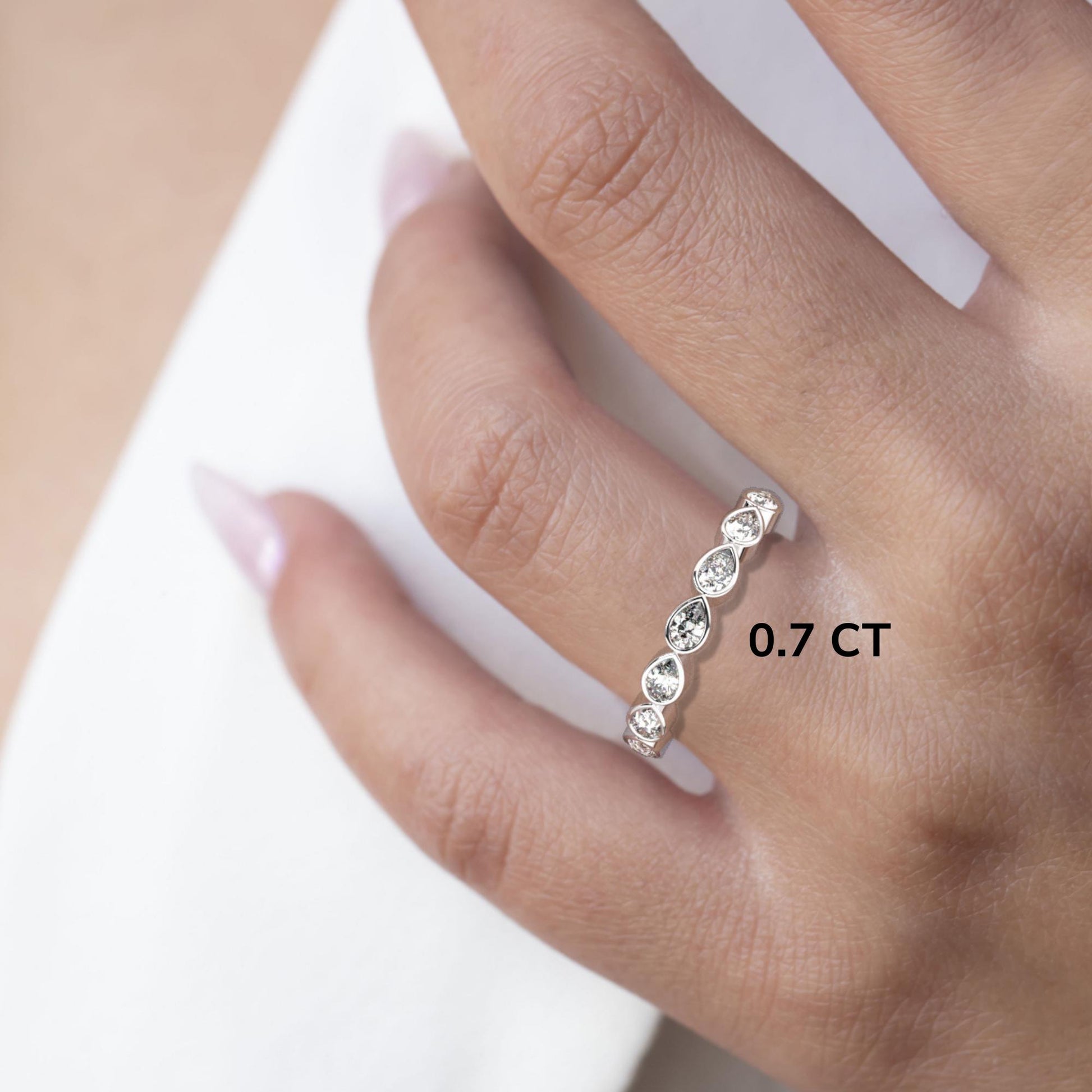 Pear Shape Diamond Bezel Diamond Wedding Band / 0.7-1.2 Ct Bezel Set Half Eternity Wedding Ring / Diamond Anniversary Ring / Wedding Gift