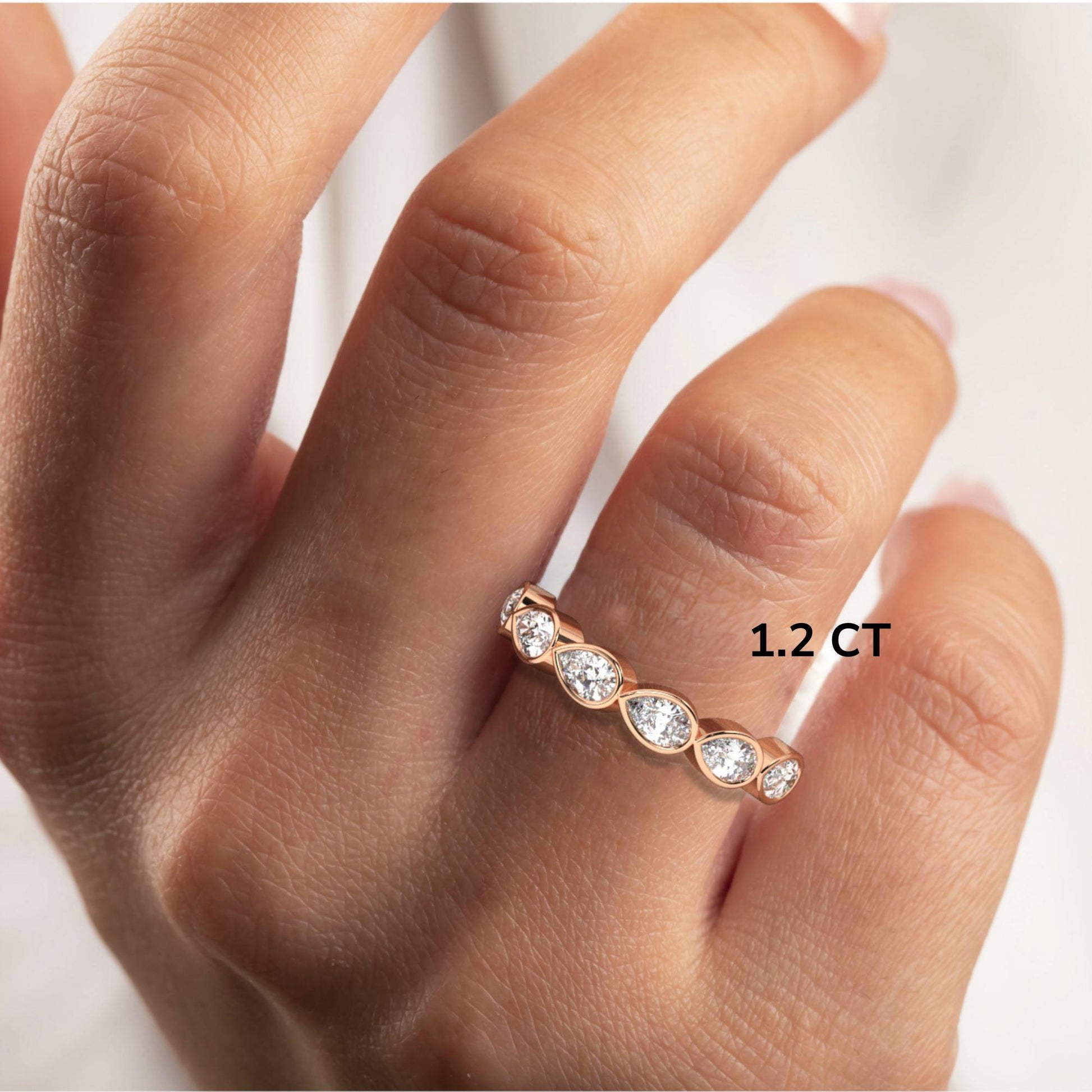 Pear Shape Diamond Bezel Diamond Wedding Band / 0.7-1.2 Ct Bezel Set Half Eternity Wedding Ring / Diamond Anniversary Ring / Wedding Gift