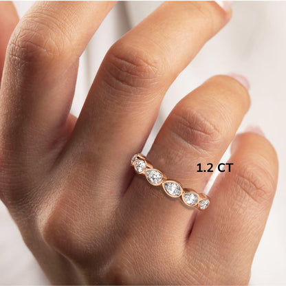Pear Shape Diamond Bezel Diamond Wedding Band / 0.7-1.2 Ct Bezel Set Half Eternity Wedding Ring / Diamond Anniversary Ring / Wedding Gift