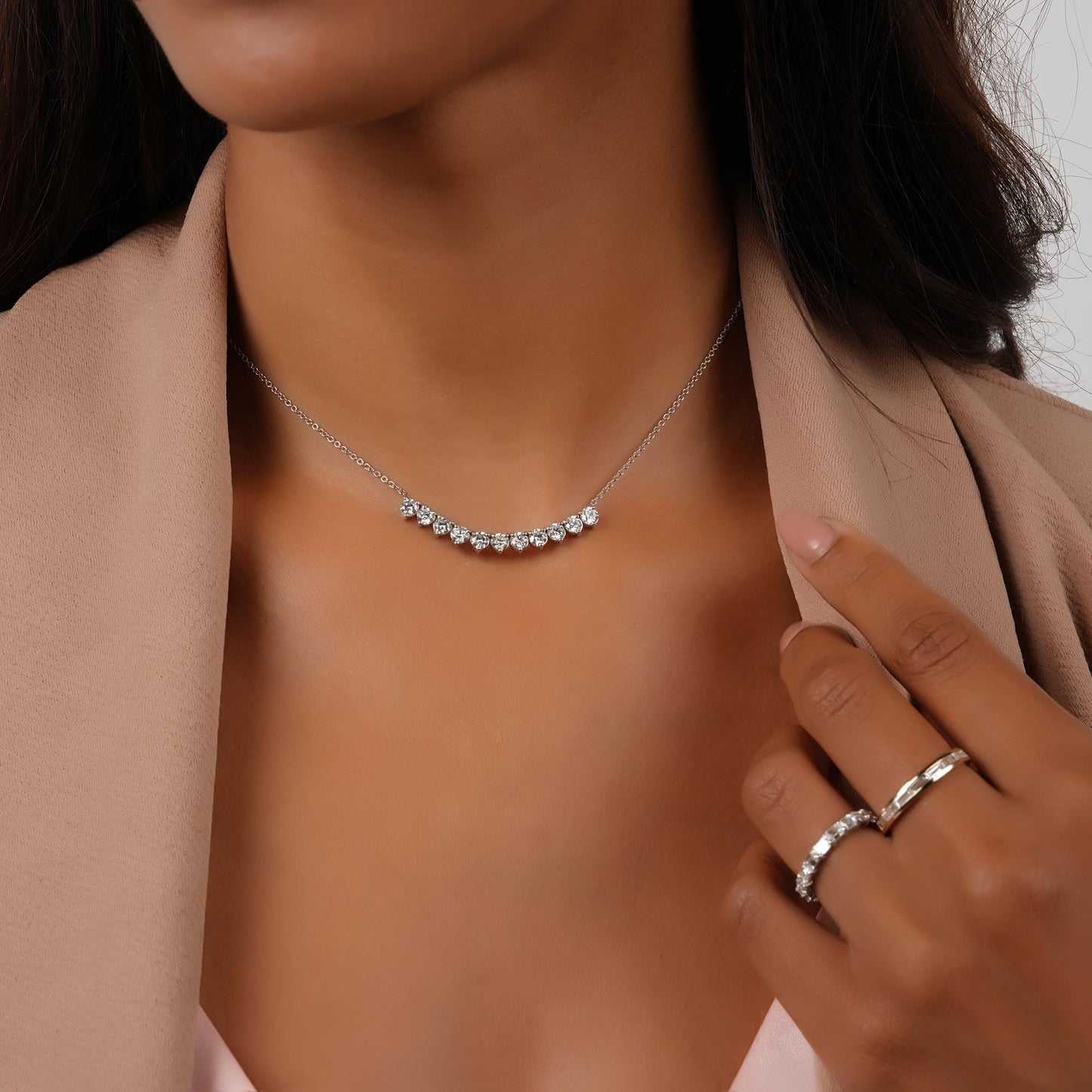 14k Diamond Curved Necklace: 2.2ct Statement Jewelry