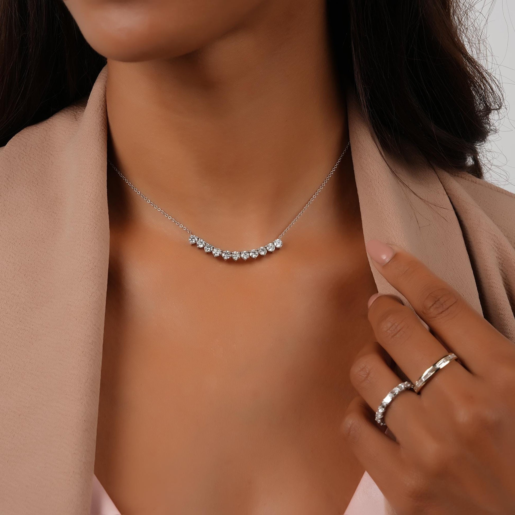14k Diamond Curved Necklace: 2.2ct Statement Jewelry