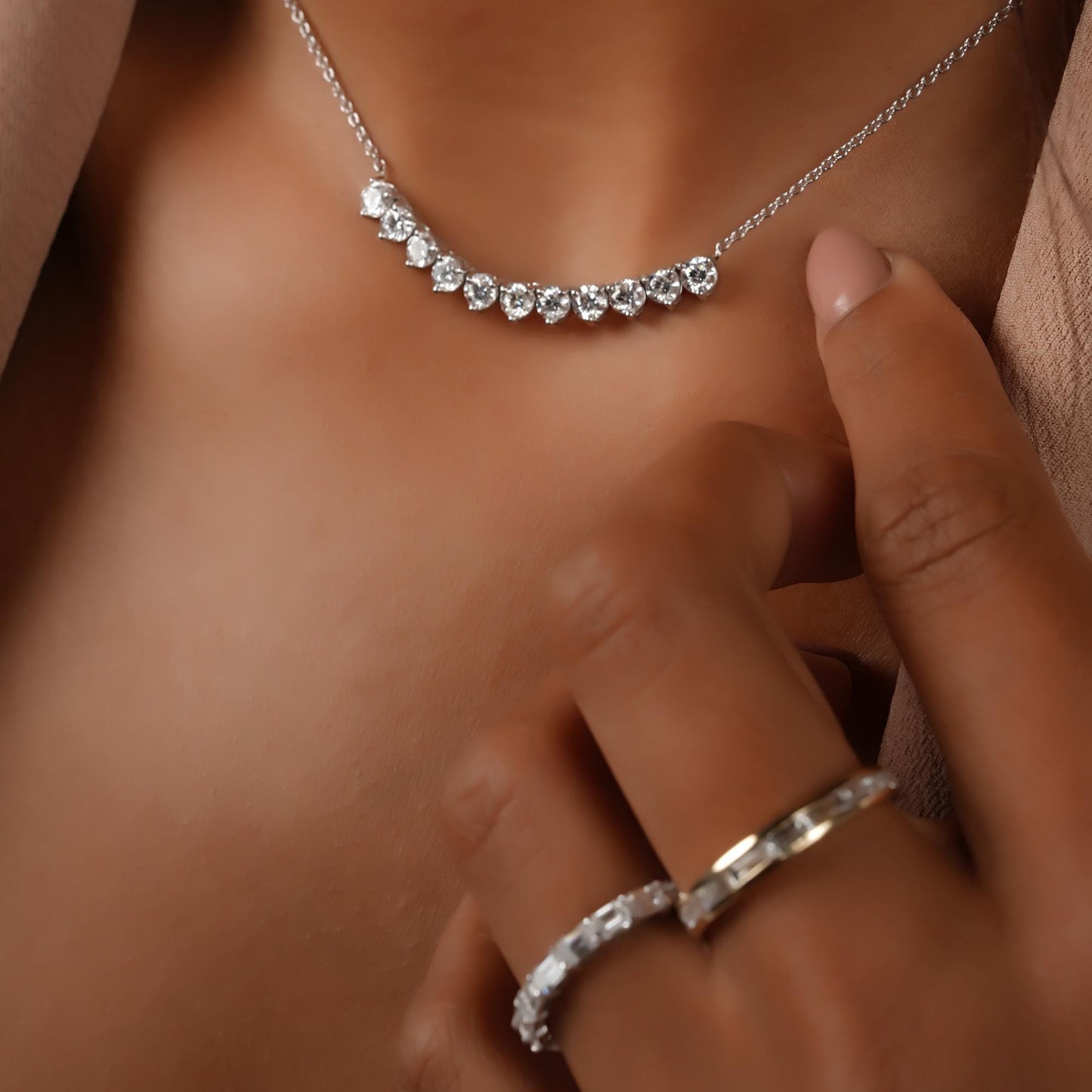 14k Diamond Curved Necklace: 2.2ct Statement Jewelry