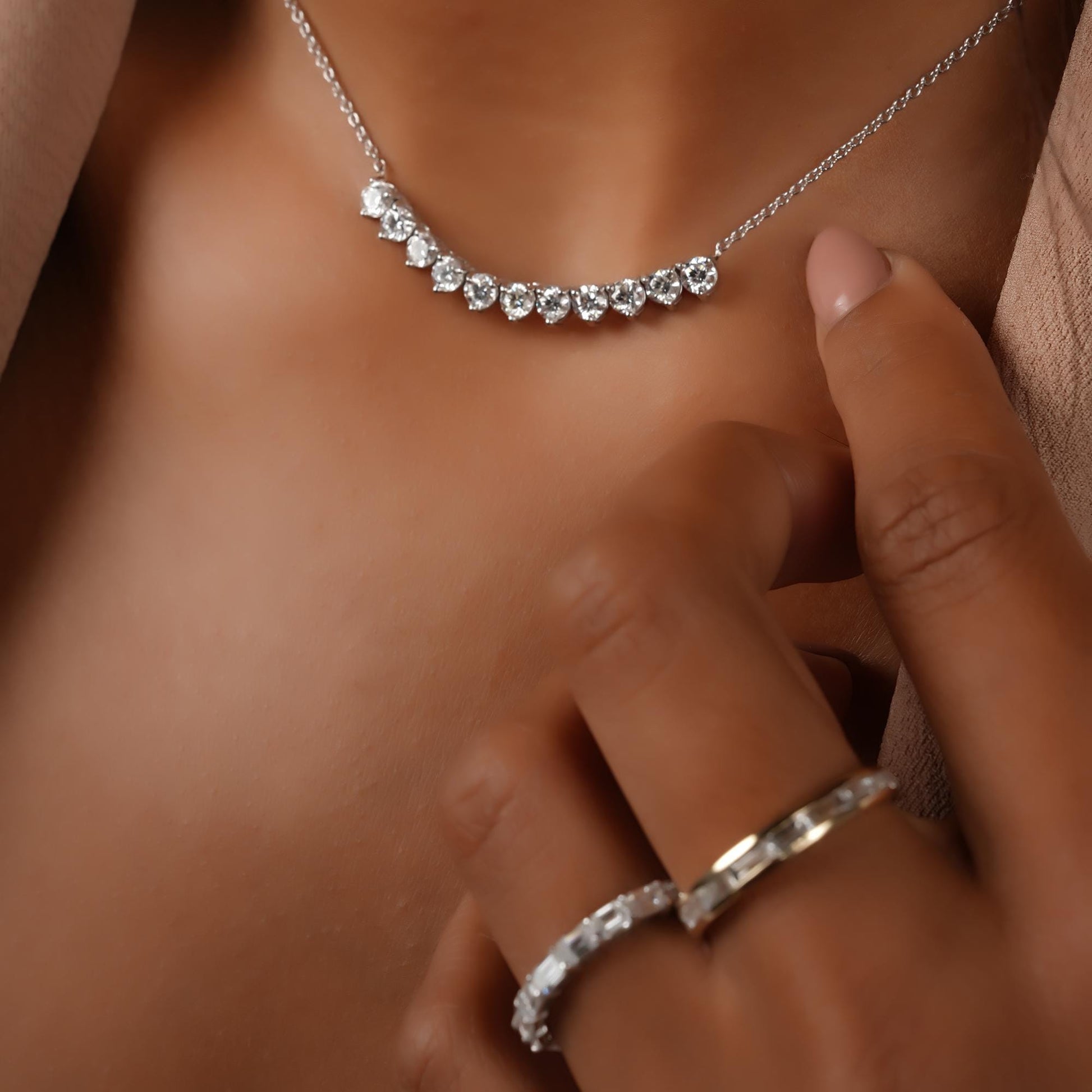 14k Diamond Curved Necklace: 2.2ct Statement Jewelry