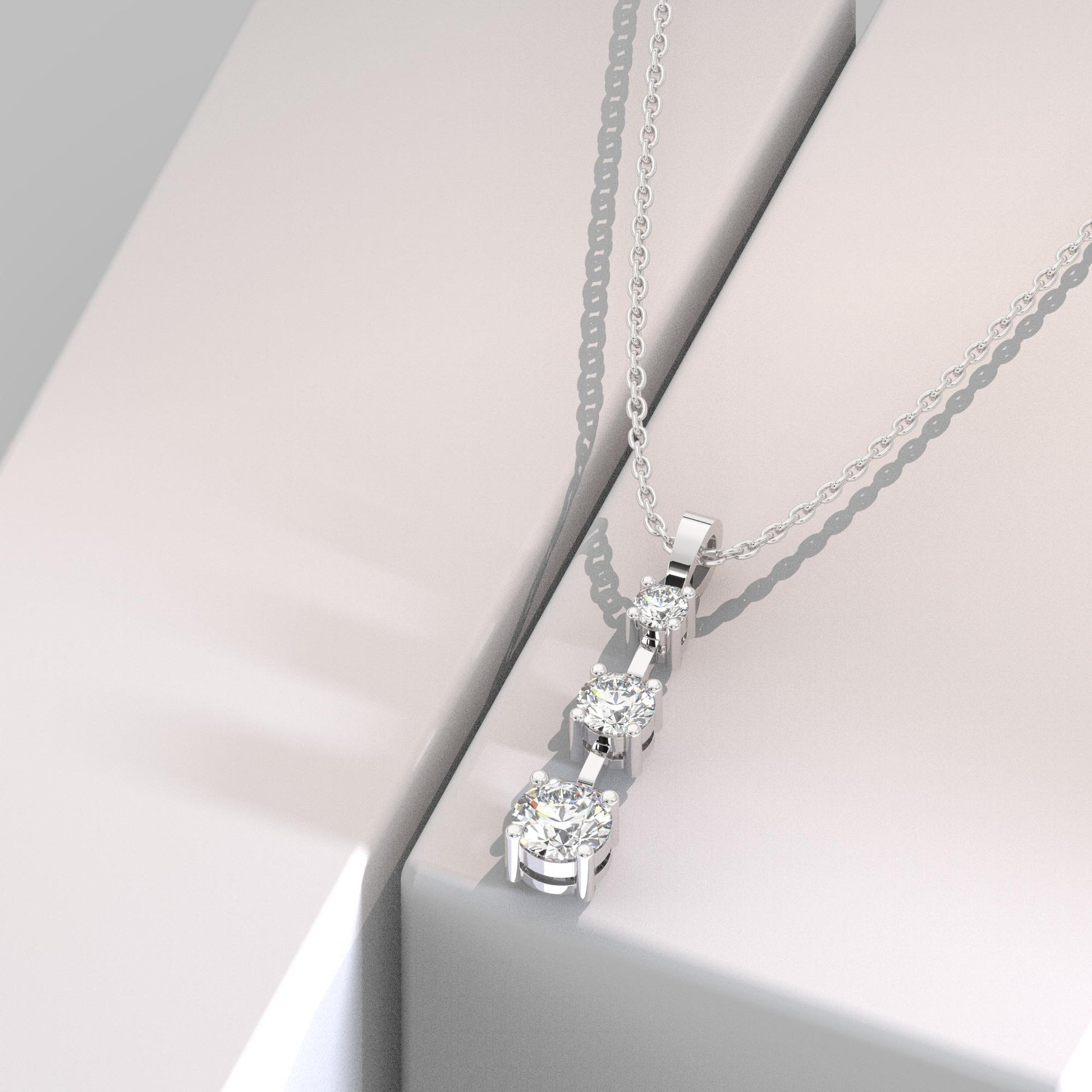 Dangling Tria Diamond Necklace / 14k Curved Graduated Trio Necklace / Diamond Statement Necklace / Gift for her / Dainty Diamond Necklace