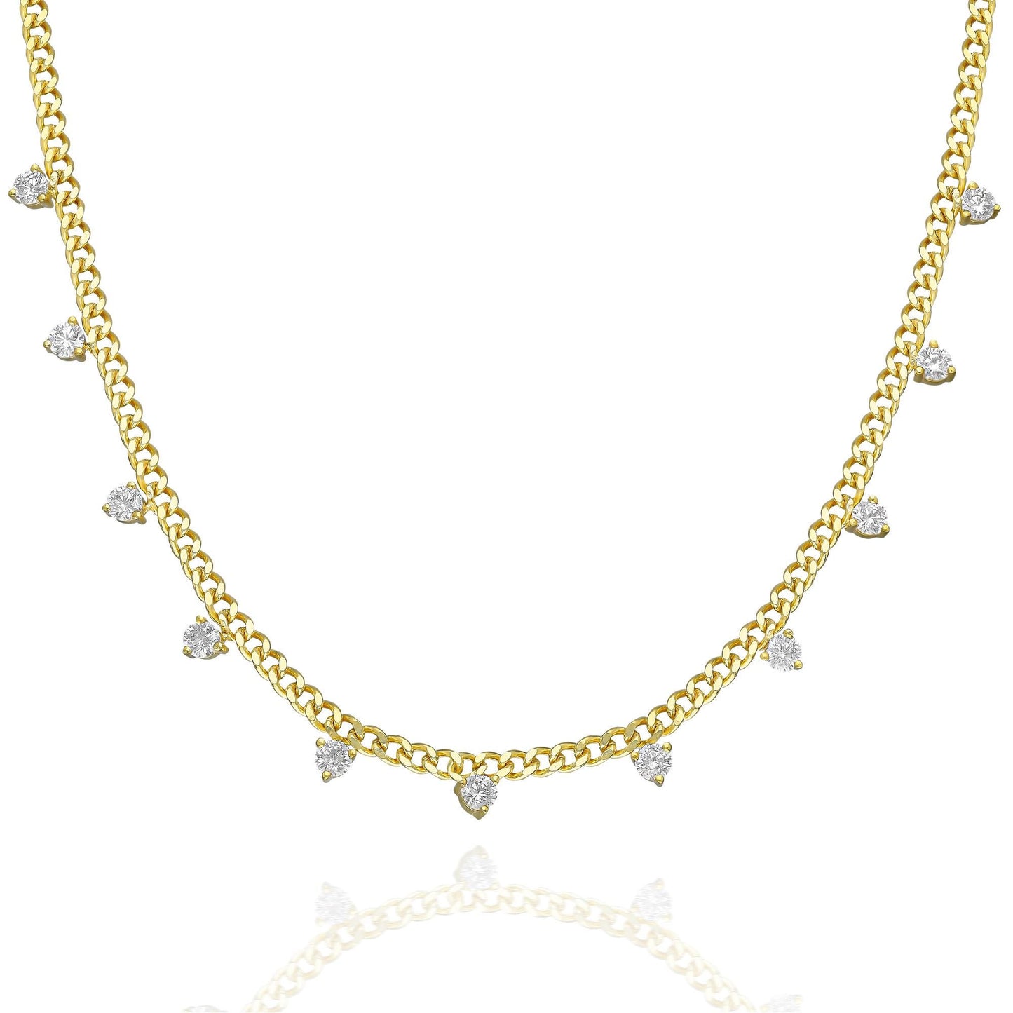 Diamond Station Necklace / 14k Gold Diamond Station Necklace / Curb Chain Diamond Necklace / Diamond Station Necklace / Layering Necklace