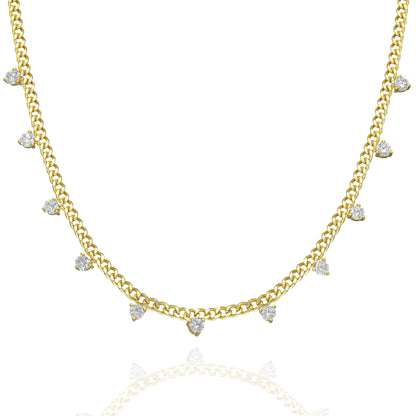 Diamond Station Necklace / 14k Gold Diamond Station Necklace / Curb Chain Diamond Necklace / Diamond Station Necklace / Layering Necklace
