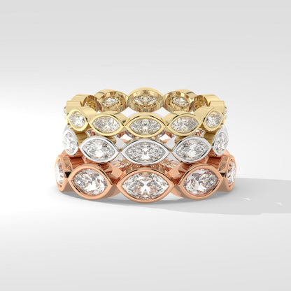 Marquise Cut Bezel Diamond Wedding Band / 0.8-1.8 Ct Bezel Full Eternity Wedding /Diamond Anniversary Ring / Wedding Gift
