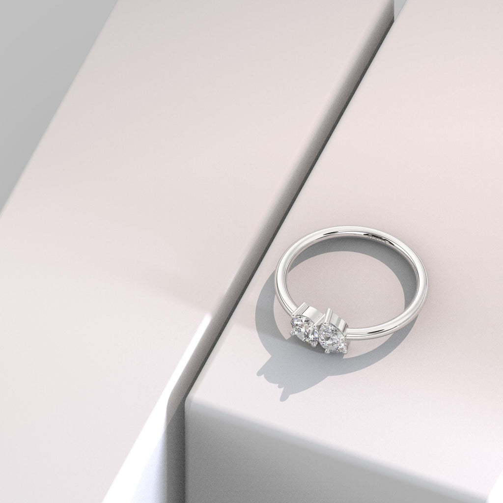 Round and Pear Cut Toi Et Moi Diamond Ring / 0.50 or 1 Ct Double You and I Ring / Diamond Wedding Band / Diamond Engagement Ring