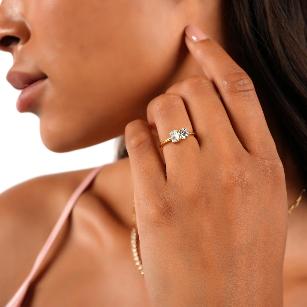 Round and Emerald Cut Toi Et Moi Diamond Ring / 0.50 or 1 Ct Double You and I Ring / Diamond Wedding Ring/ Diamond Engagement Ring