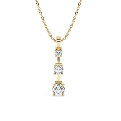 Dangling Tria Diamond Necklace / 14k Curved Graduated Trio Necklace / Diamond Statement Necklace / Gift for her / Dainty Diamond Necklace