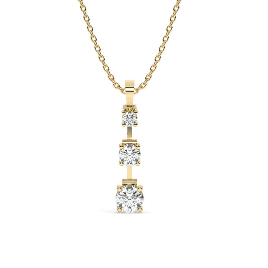 Dangling Tria Diamond Necklace / 14k Curved Graduated Trio Necklace / Diamond Statement Necklace / Gift for her / Dainty Diamond Necklace
