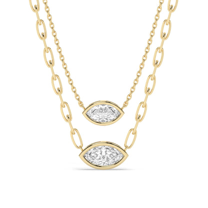 Marquise Cut Bezel Set Diamond Solitaire Necklace / 14k Gold Bezel Necklace / Paperclip & Link Chain / Gift for her