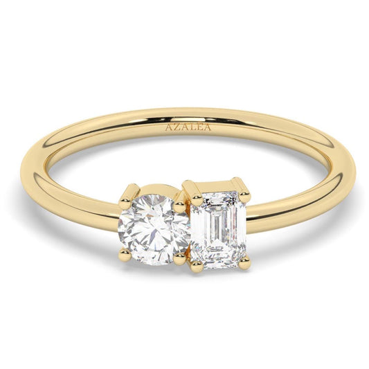 Round and Emerald Cut Toi Et Moi Diamond Ring / 0.50 or 1 Ct Double You and I Ring / Diamond Wedding Ring/ Diamond Engagement Ring