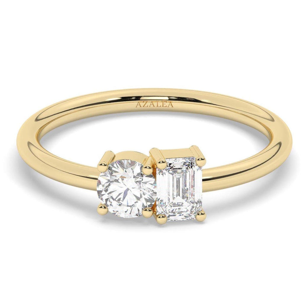 Round and Emerald Cut Toi Et Moi Diamond Ring / 0.50 or 1 Ct Double You and I Ring / Diamond Wedding Ring/ Diamond Engagement Ring