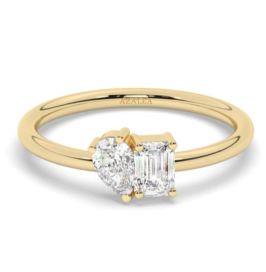 Pear and Emerald Cut Toi Et Moi Diamond Ring / 0.50 or 1 Ct Double You and I Ring / Diamond Wedding Ring/ Diamond Engagement Ring
