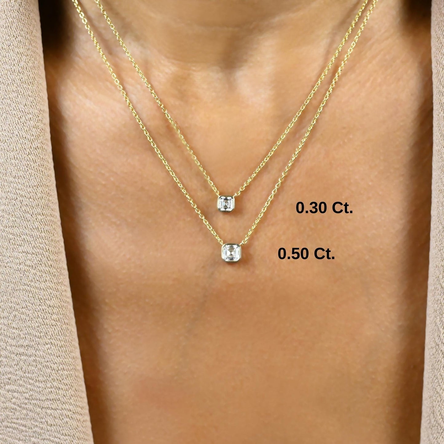 Asscher Cut Bezel Set Diamond Solitaire Necklace / 14k Gold Bezel Necklace / Paperclip & Link Chain / Gift for her