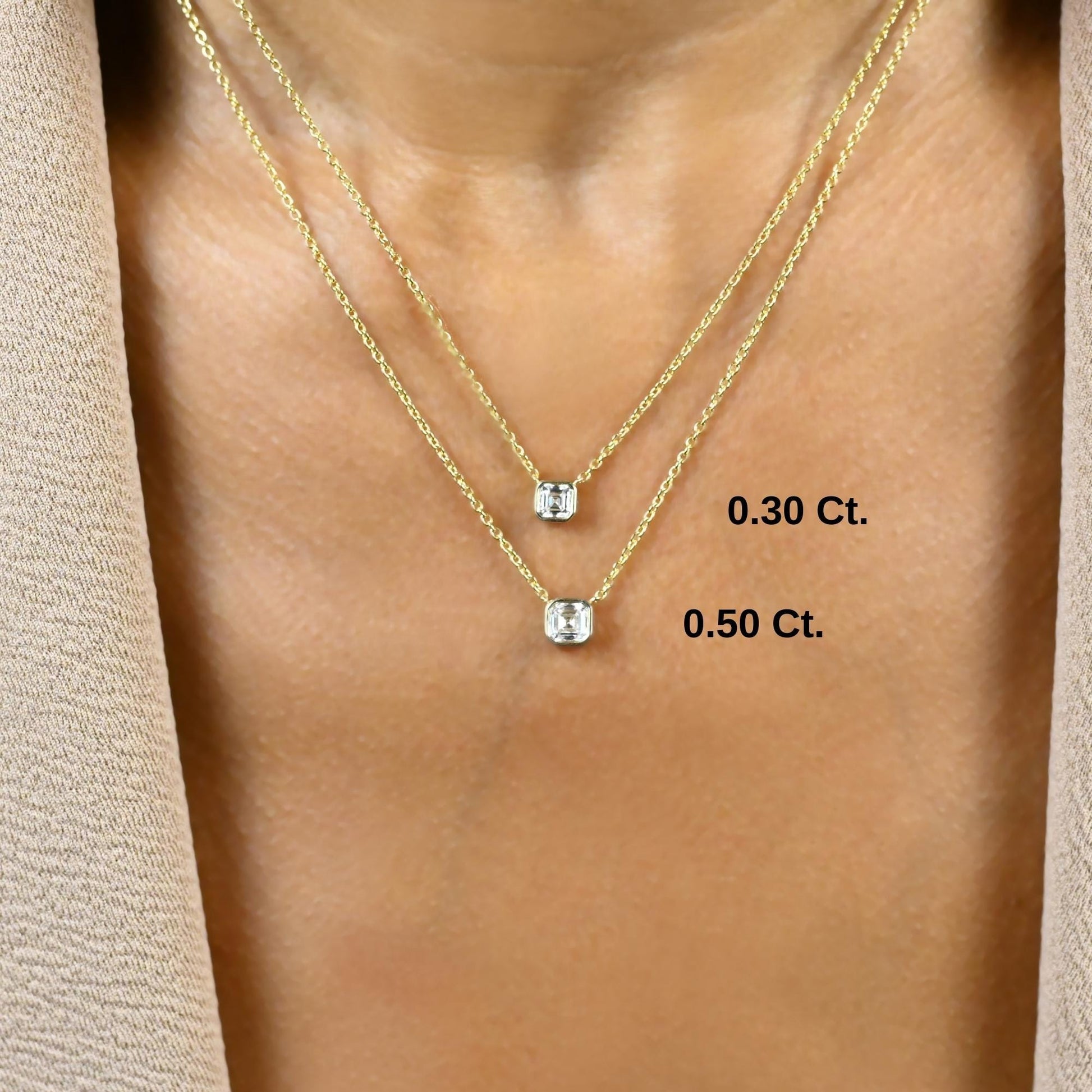 Asscher Cut Bezel Set Diamond Solitaire Necklace / 14k Gold Bezel Necklace / Paperclip & Link Chain / Gift for her