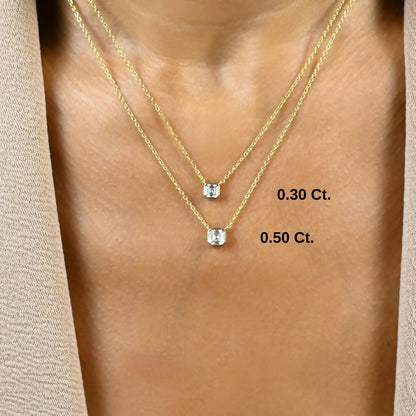 Asscher Cut Bezel Set Diamond Solitaire Necklace / 14k Gold Bezel Necklace / Paperclip & Link Chain / Gift for her