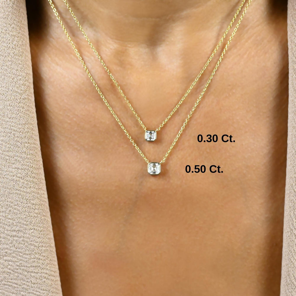 Asscher Cut Bezel Set Diamond Solitaire Necklace / 14k Gold Bezel Necklace / Paperclip & Link Chain / Gift for her