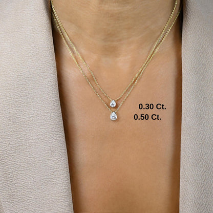 Pear Cut Bezel Setting Diamond Solitaire Necklace / 14k Gold Bezel Diamond Necklace / Paperclip & Link Chain / Gift for her