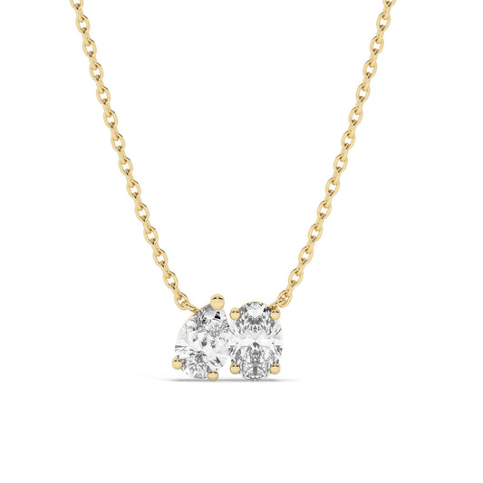 Double Solitaire Necklace / Oval and Pear Cut Double Diamond Necklace / 0.50 or 1 Ct Two Diamond Necklace / Birthday Engagement Gift
