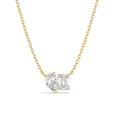 Emerald and Pear Cut Double Diamond Necklace / 0.50 or 1 Ct Double Solitaire Necklace / Diamond Wedding Anniversary Engagement Gift