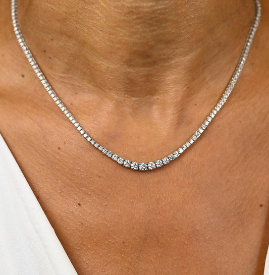 Classic Diamond Tennis Necklace / 14k Gold 4 Prong Graduated Diamond Tennis Necklace / Anniversary Bridal Birthday Gift