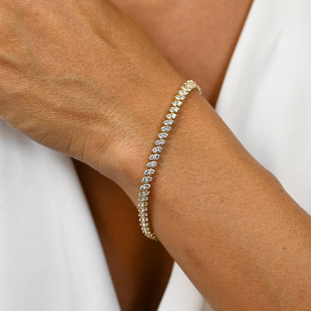 Tilted Marquise Illusion Tennis Bracelet / 14k Gold and Tilted Diamond Tennis Bracelet / Anniversary Birthday Gift for her