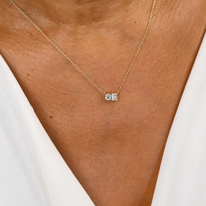Round and Emerald Cut Double Diamond Necklace / 0.50 or 1 Ct Double Diamond Solitaire Necklace / Anniversary Birthday Engagement Gift