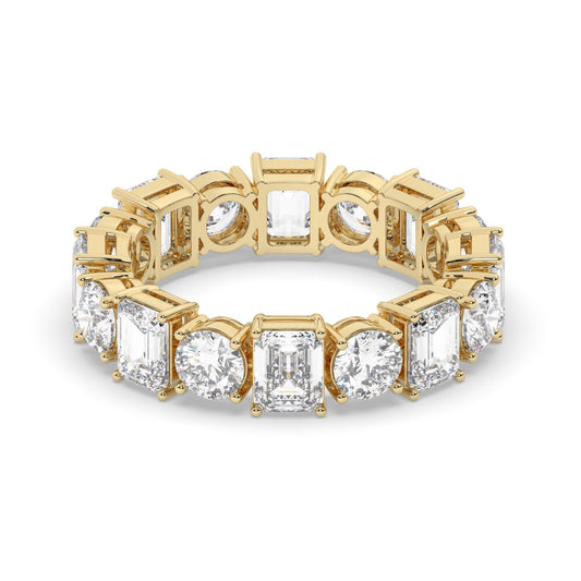 Emerald and Round Cut Diamond Full Eternity Wedding Band / 2.8 CTS Ct Prong Set Emerald Cut Eternity Ring / Diamond Wedding Ring