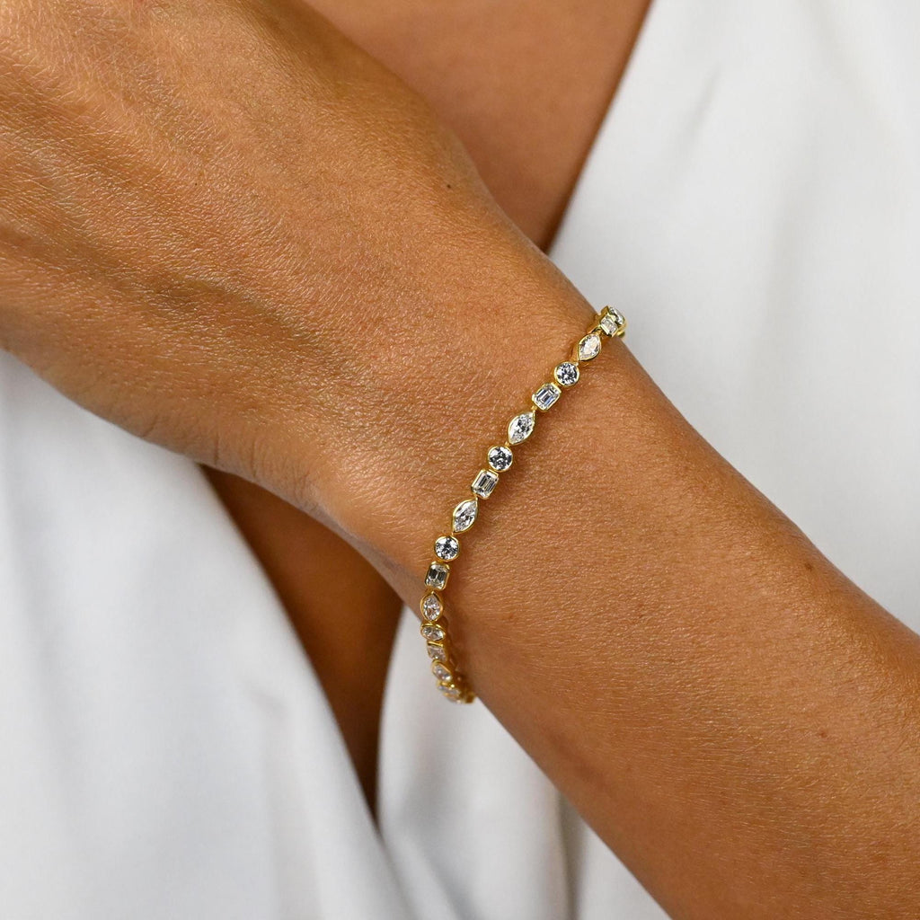 Multi Shape Diamond Bezel Tennis Bracelet