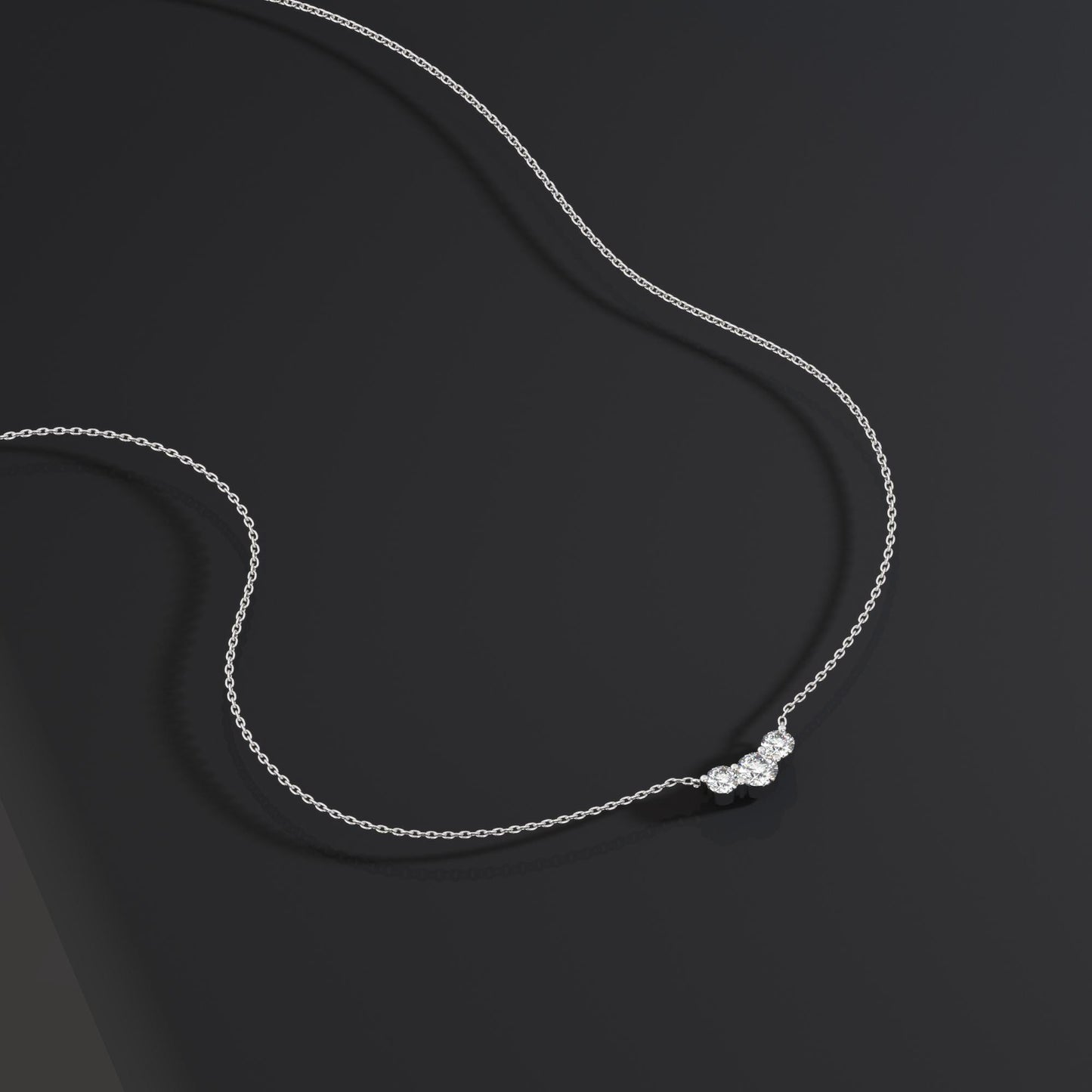 Curved Tria Necklace / 14k Curved Graduated Three Stone Necklace / Minimalist Diamond Necklace / Wedding bridal anniversary gift for her