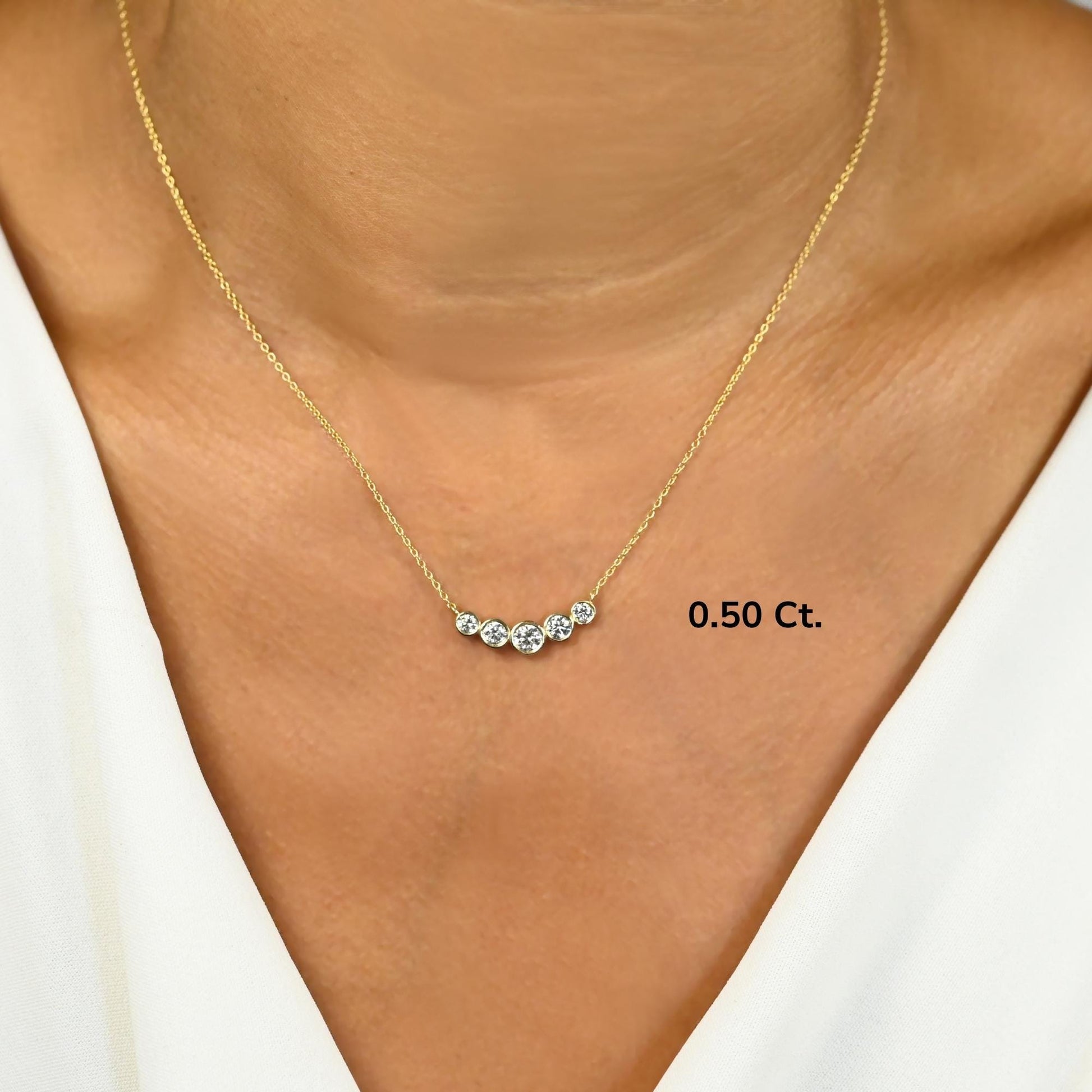 Curved Graduated Bezel Necklace / 14k Curved 5 Stone Bar Necklace / Minimalist Diamond Necklace / Wedding bridal anniversary gift for her