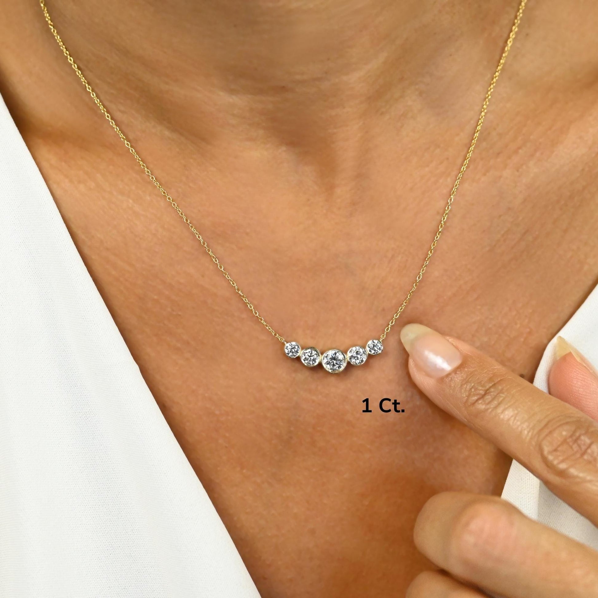 Curved Graduated Bezel Necklace / 14k Curved 5 Stone Bar Necklace / Minimalist Diamond Necklace / Wedding bridal anniversary gift for her