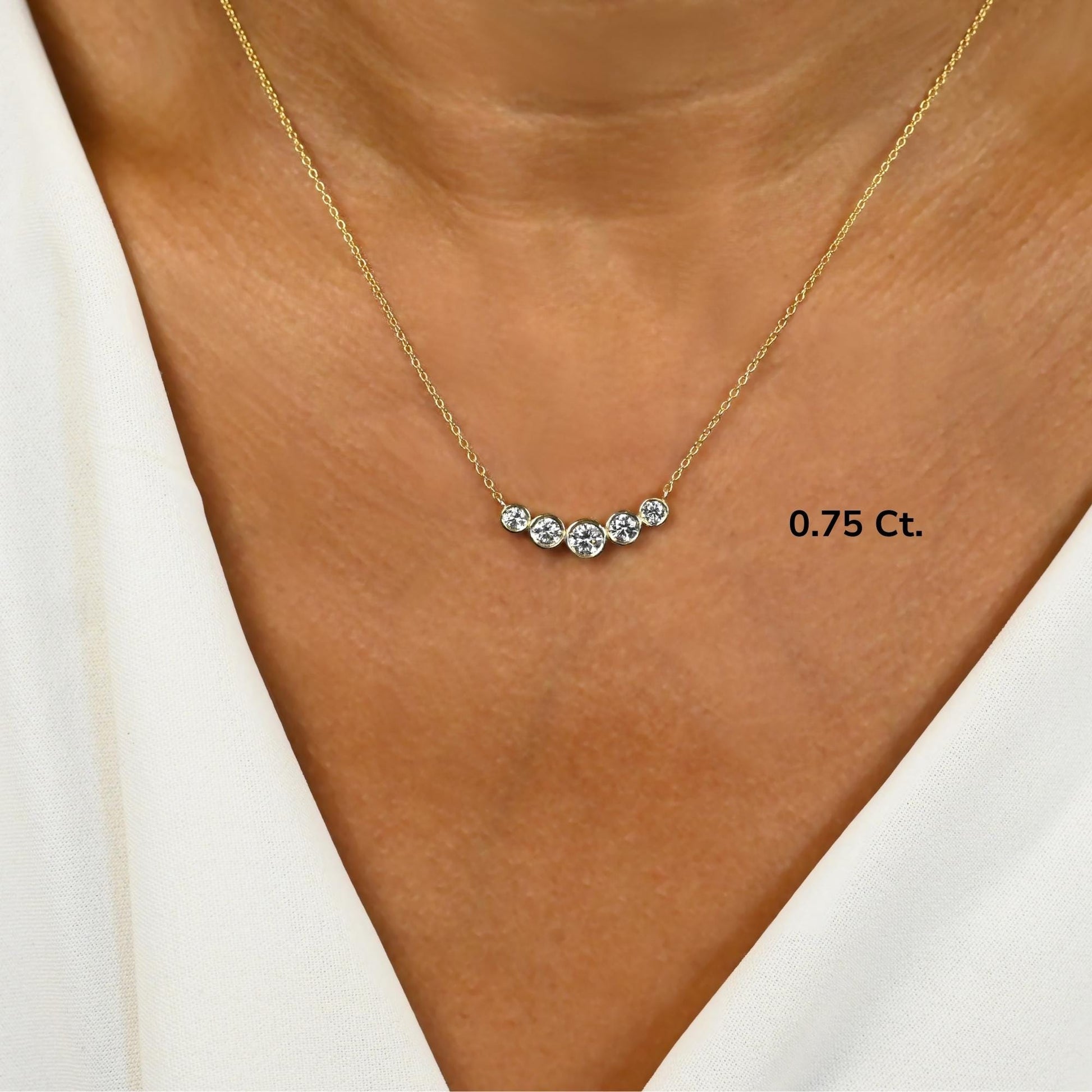 Curved Graduated Bezel Necklace / 14k Curved 5 Stone Bar Necklace / Minimalist Diamond Necklace / Wedding bridal anniversary gift for her